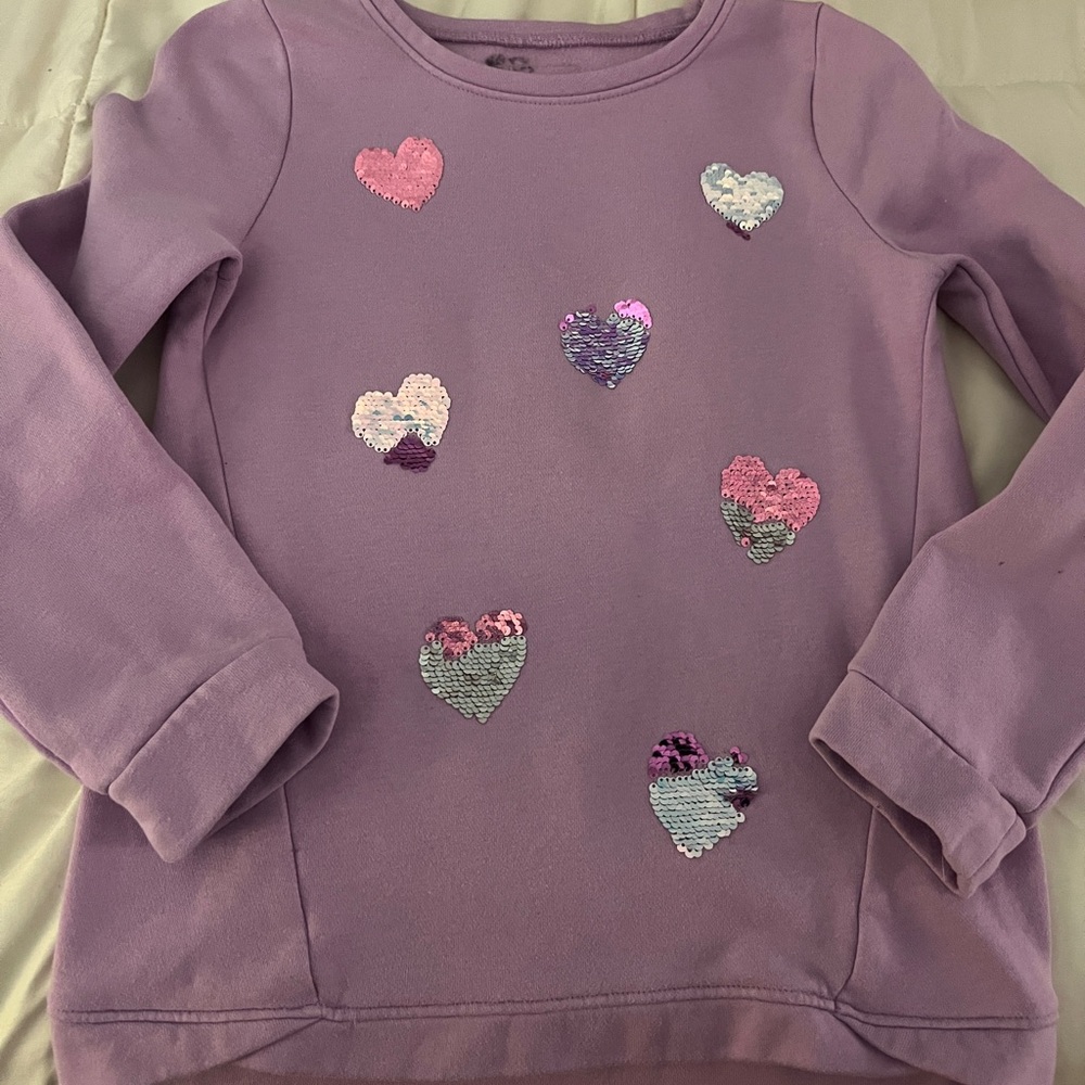 Sonoma Lavender Girls size 8 Sweatshirt with sparkly Heart Sequins 💕